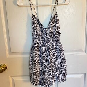 Black and White Floral Romper with Pockets